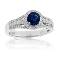 Round Blue Sapphire & Diamond Halo Ring - Park City Jewelers