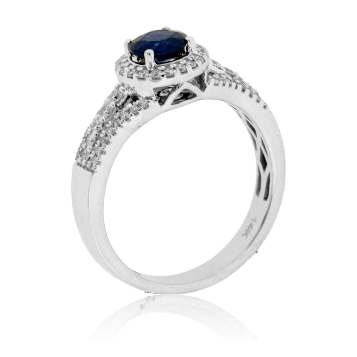 Round Blue Sapphire & Diamond Halo Ring - Park City Jewelers