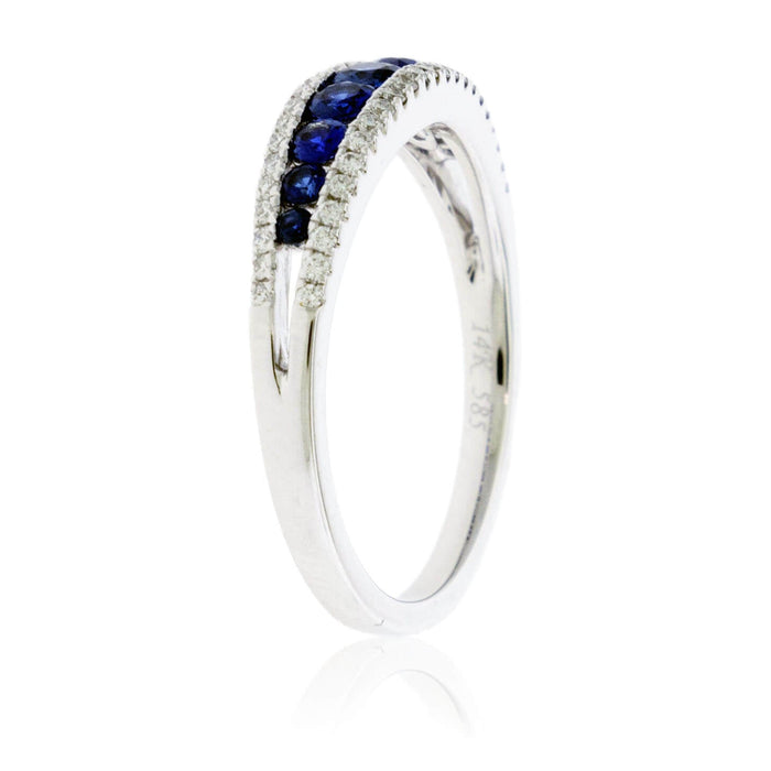 Round Blue Sapphire & Diamond Lined Band - Park City Jewelers