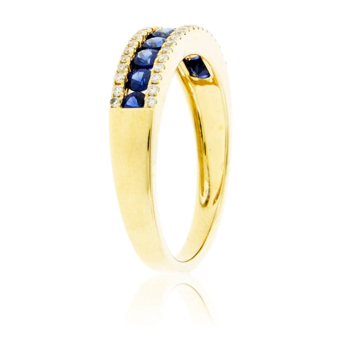 Round Blue Sapphire & Diamond Lined Band - Park City Jewelers
