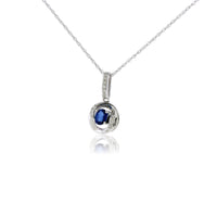 Round Blue Sapphire & Diamond Pendant w/Chain - Park City Jewelers