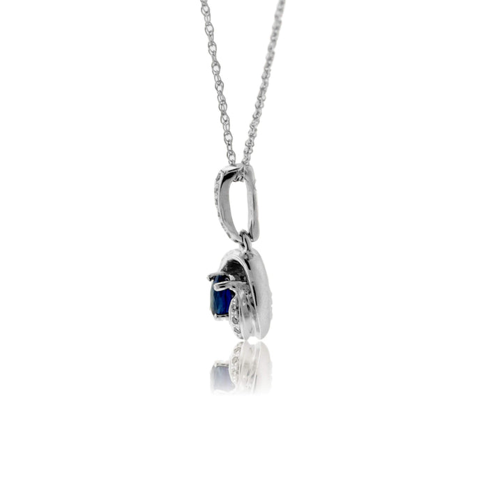 Round Blue Sapphire & Diamond Pendant w/Chain - Park City Jewelers