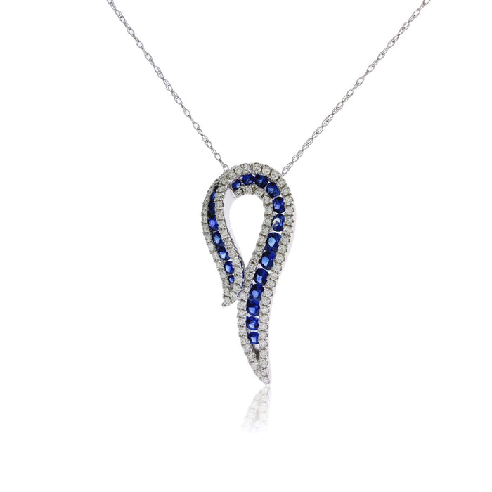 Round Blue Sapphire & Diamond Ribbon Style Pendant - Park City Jewelers