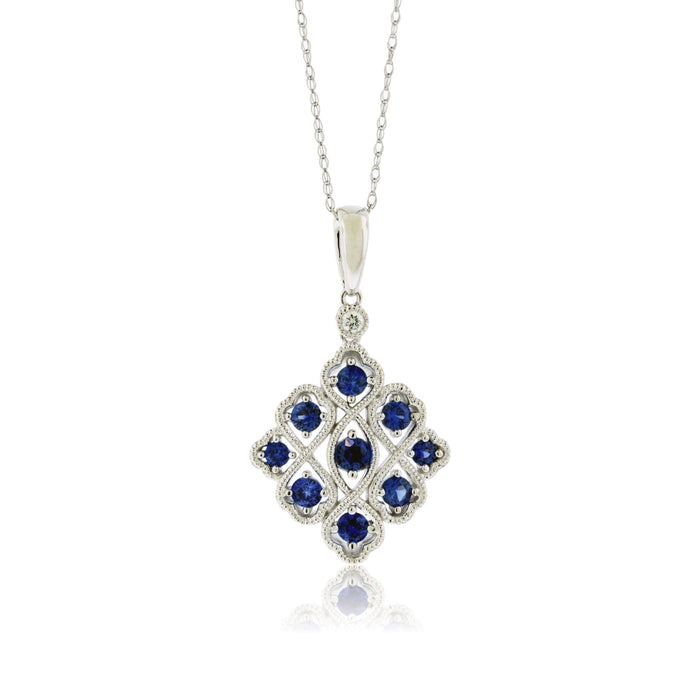 Round Blue Sapphire & Diamond Unique Style Pendant - Park City Jewelers