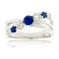 Round Blue Sapphire with Diamond Accent Ring - Park City Jewelers