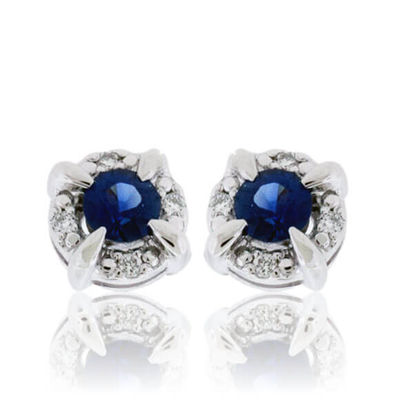 Round Blue Sapphire with Diamond Halo Stud Earrings - Park City Jewelers