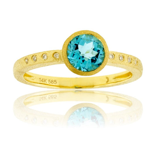 Round Blue Topaz Bezel & Flush Set Diamond Ring - Park City Jewelers