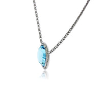 Round Blue Topaz & Diamond Halo Pendant - Park City Jewelers