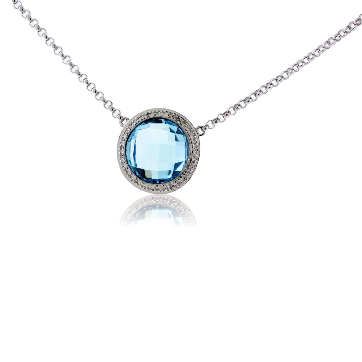 Round Blue Topaz & Diamond Halo Pendant - Park City Jewelers