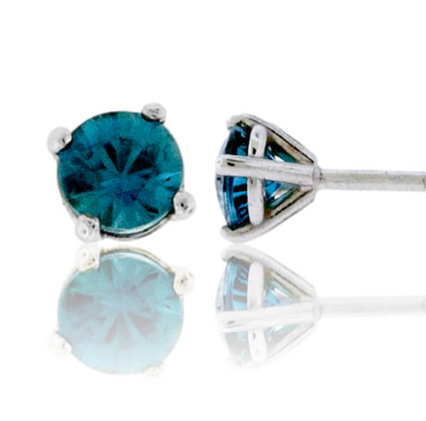 Round Blue Zircon Basket Style Stud Earrings - Park City Jewelers