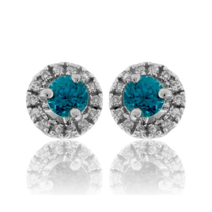 Round Blue Zircon & Diamond Halo Stud Post Earrings - Park City Jewelers