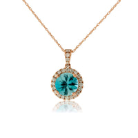 Round Blue Zircon with Diamond Halo Pendant - Park City Jewelers