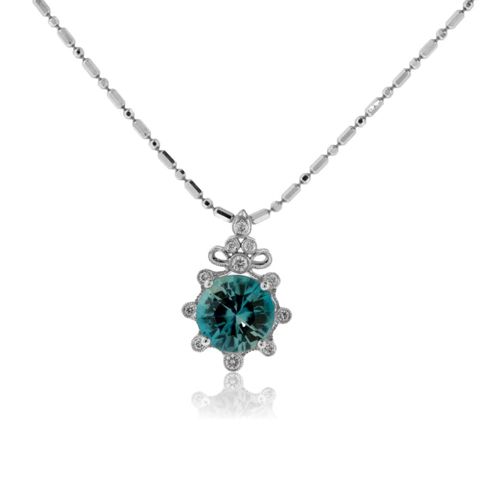 Round Blue Zircon with Diamond Pendant - Park City Jewelers