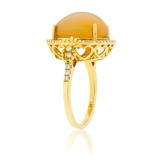 Round Cabochon Opal & Halo Intricate Ring - Park City Jewelers