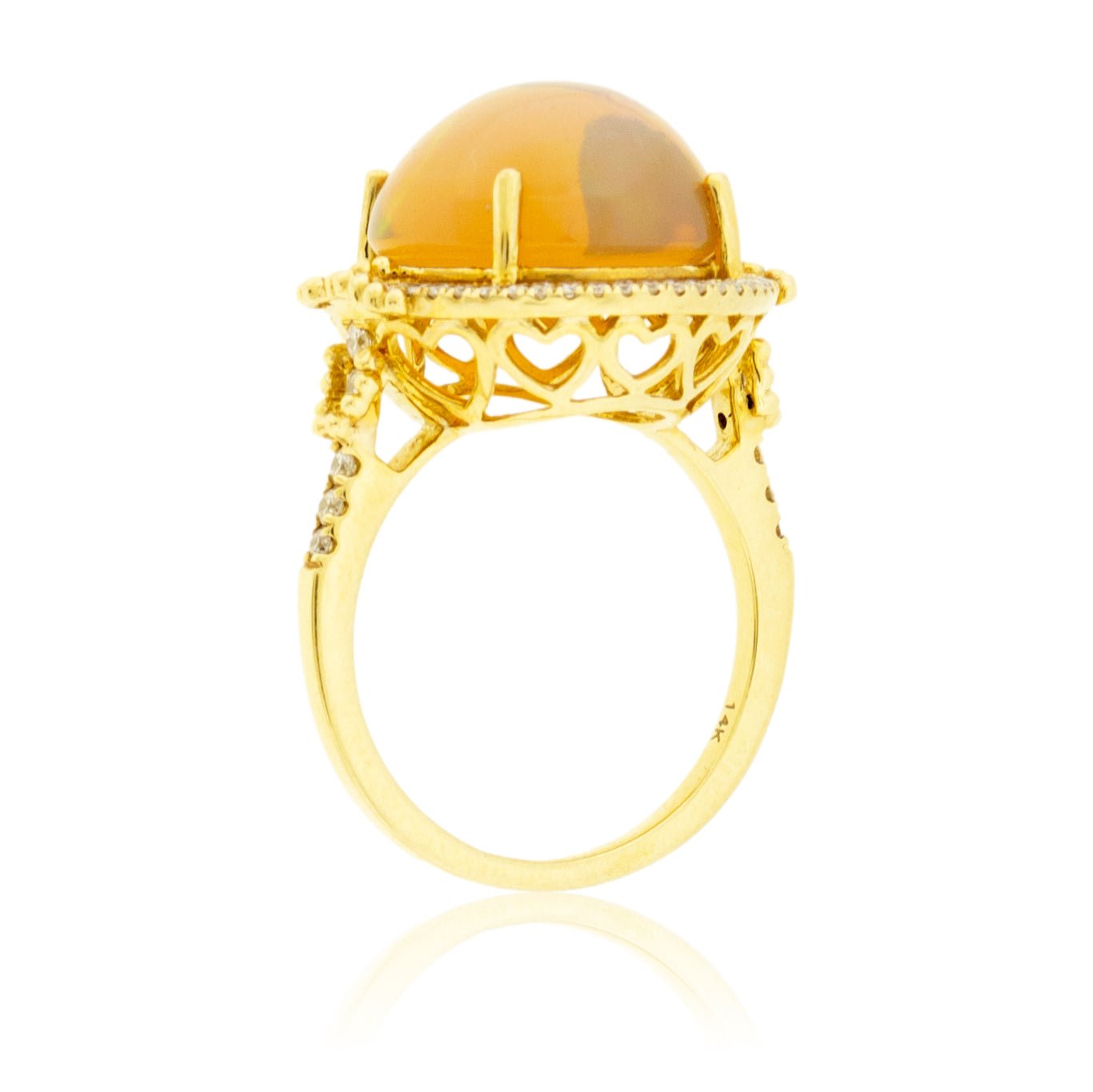 Round Cabochon Opal & Halo Intricate Ring - Park City Jewelers