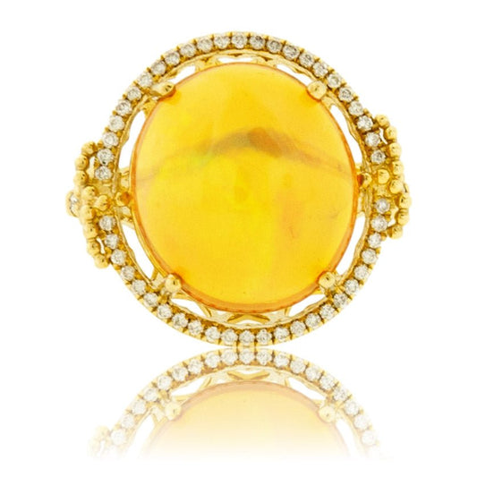 Round Cabochon Opal & Halo Intricate Ring - Park City Jewelers
