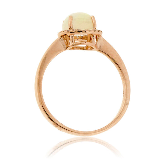 Round Cabochon Opal Ring with Diamond Halo - Park City Jewelers