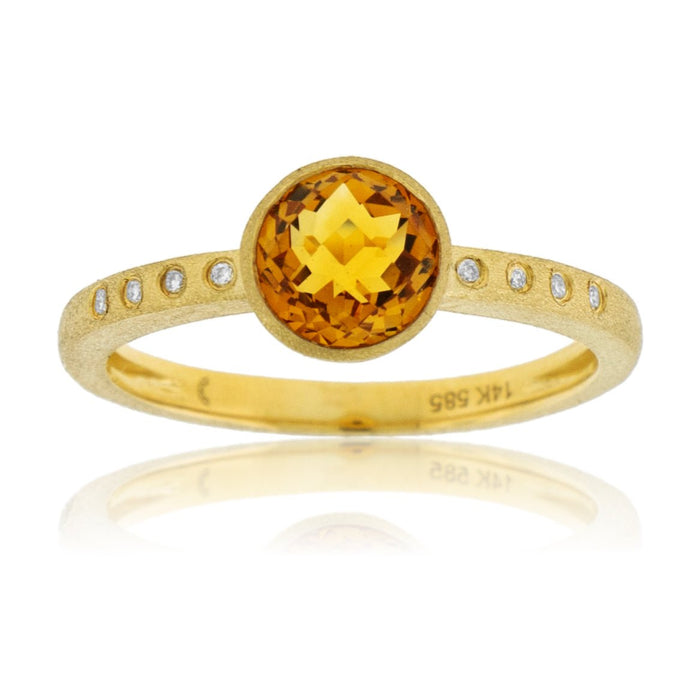 Round Citrine and Diamond Accented Flush Set Ring - Park City Jewelers