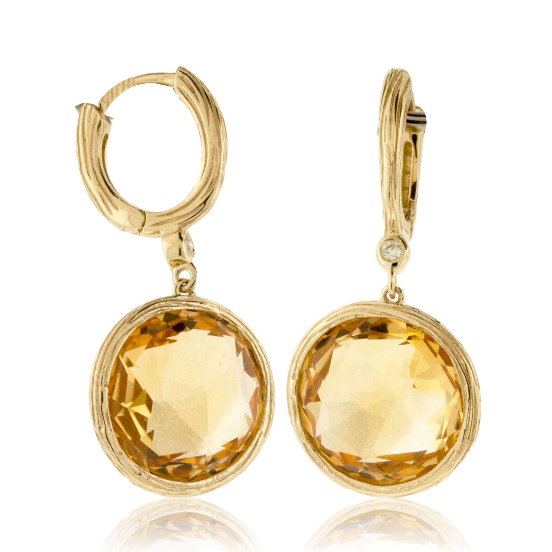 Citrine Oval Dangle Leverback Earrings in 14k Yellow Gold