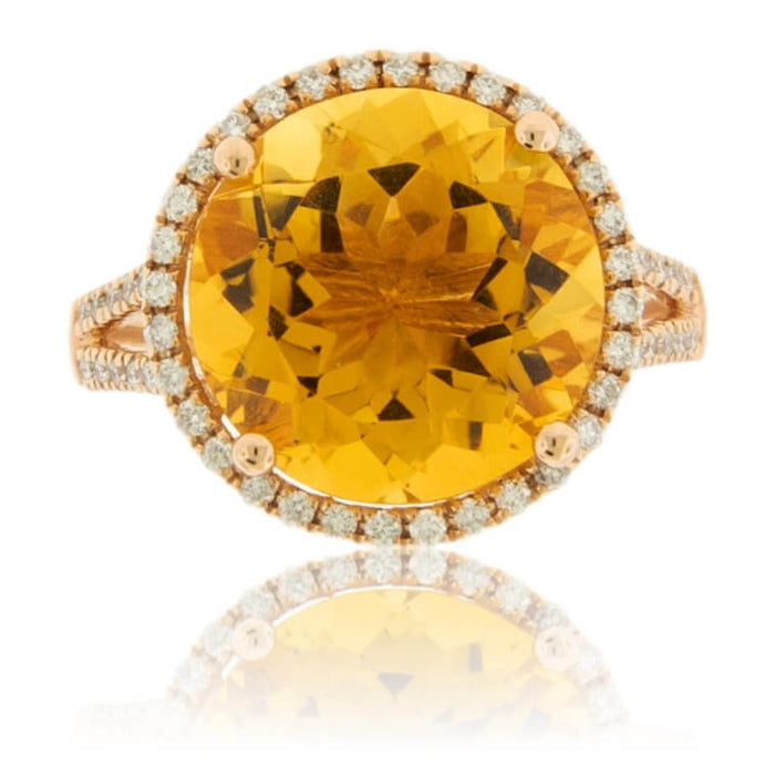 Round Citrine & Diamond Halo Ring in Rose Gold - Park City Jewelers