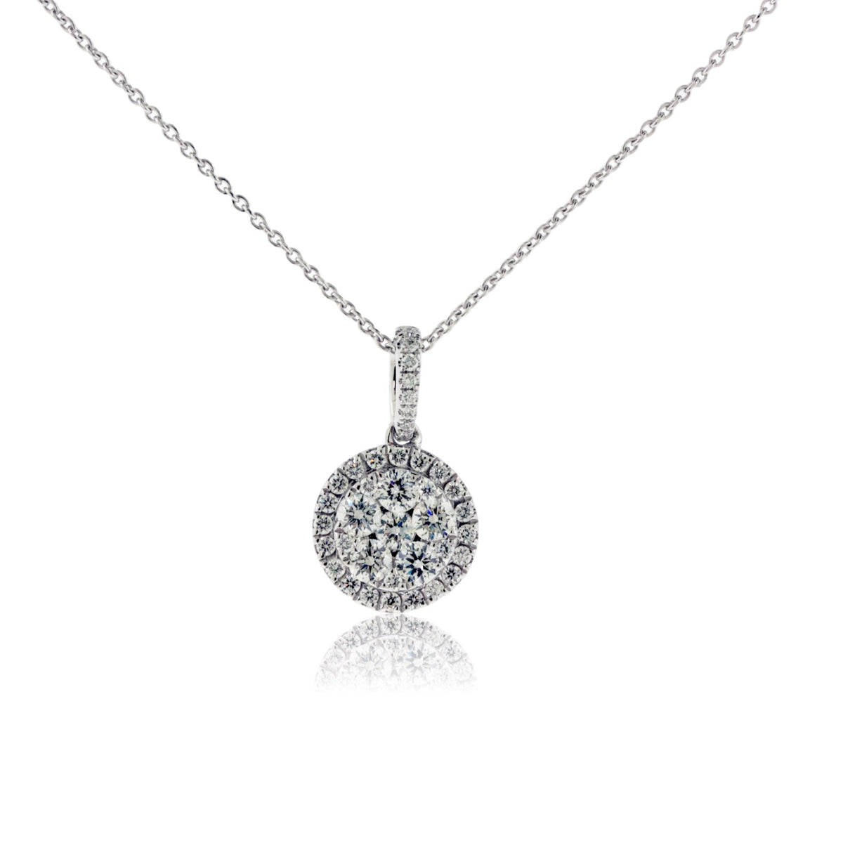 Round Cluster & Halo Diamond Pendant w/Chain - Park City Jewelers