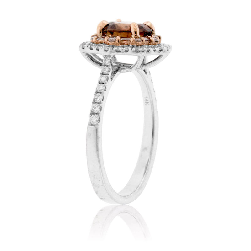 Round Cut Brown Zircon & Diamond Double Halo Ring - Park City Jewelers