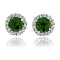 Round Cut Chrome Diopside & Diamond Halo Stud Earrings - Park City Jewelers