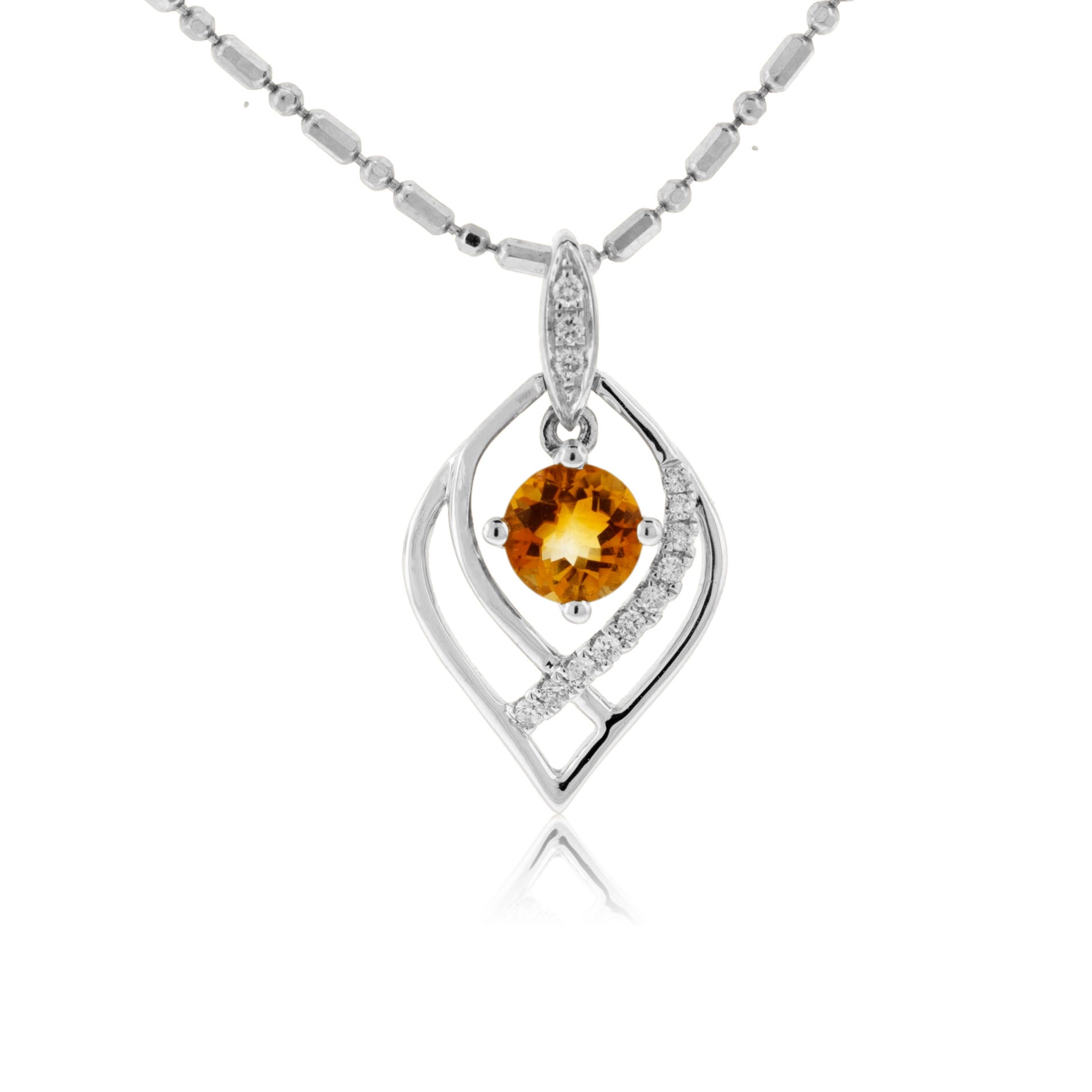Round Cut Citrine & Diamond Accented Pendant - Park City Jewelers