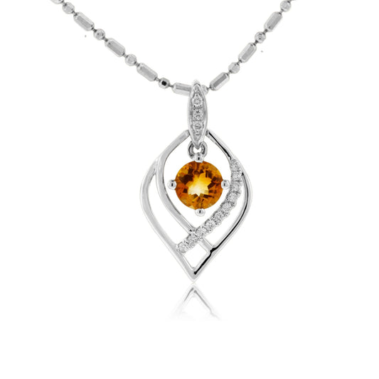 Round Cut Citrine & Diamond Accented Pendant - Park City Jewelers