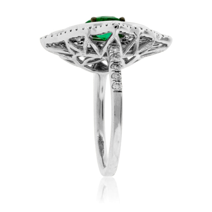 Round-Cut Emerald & Diamond Expanded Halo Ring - Park City Jewelers