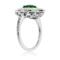 Round-Cut Emerald & Diamond Expanded Halo Ring - Park City Jewelers