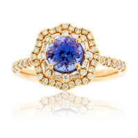 Round Cut Tanzanite and Diamond Double Halo Ring - Park City Jewelers