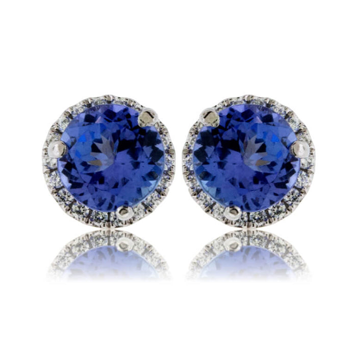 Round-Cut Tanzanite with Diamond Halo Stud Earrings - Park City Jewelers