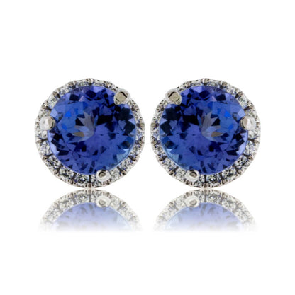 Round-Cut Tanzanite with Diamond Halo Stud Earrings - Park City Jewelers