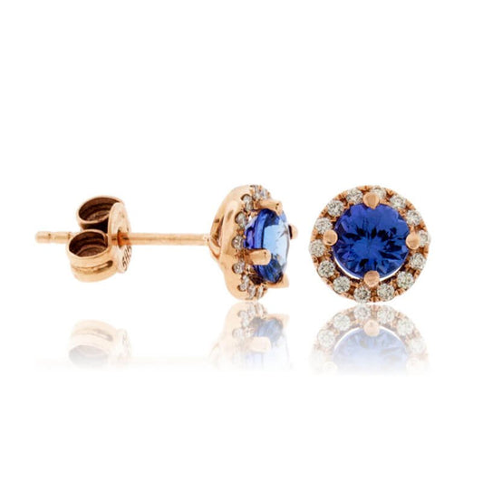 Round-Cut Tanzanite with Diamond Halo Stud Earrings - Park City Jewelers