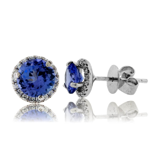 Round-Cut Tanzanite with Diamond Halo Stud Earrings - Park City Jewelers