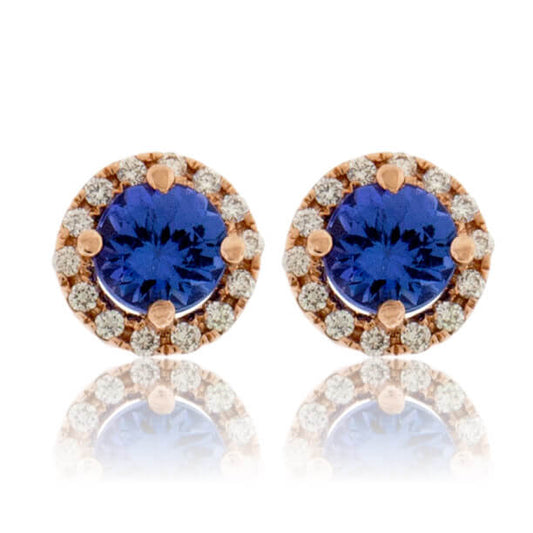 Round-Cut Tanzanite with Diamond Halo Stud Earrings - Park City Jewelers
