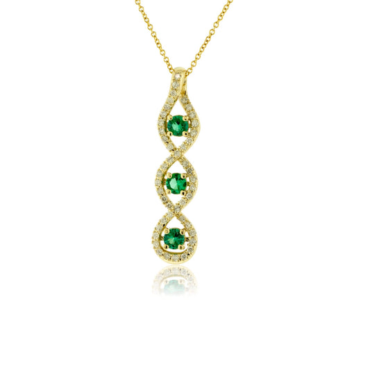 Round-Cut Three Emerald Pendant with Diamond Halo - Park City Jewelers