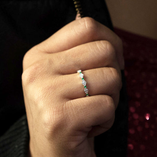 Round Diamond and Round Emerald Stacking Band - Park City Jewelers