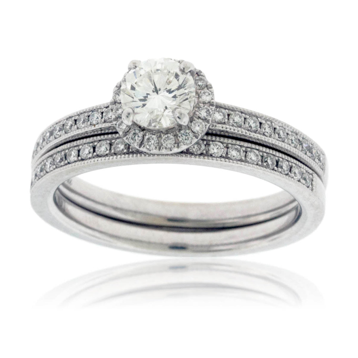 Round Diamond Milgrain Lined Engagement Ring Set - Park City Jewelers