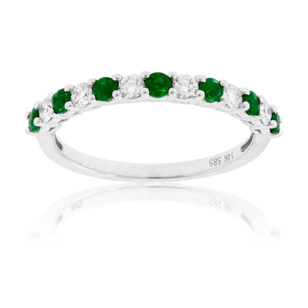 Round Emerald & Alternating Diamond Ring - Park City Jewelers