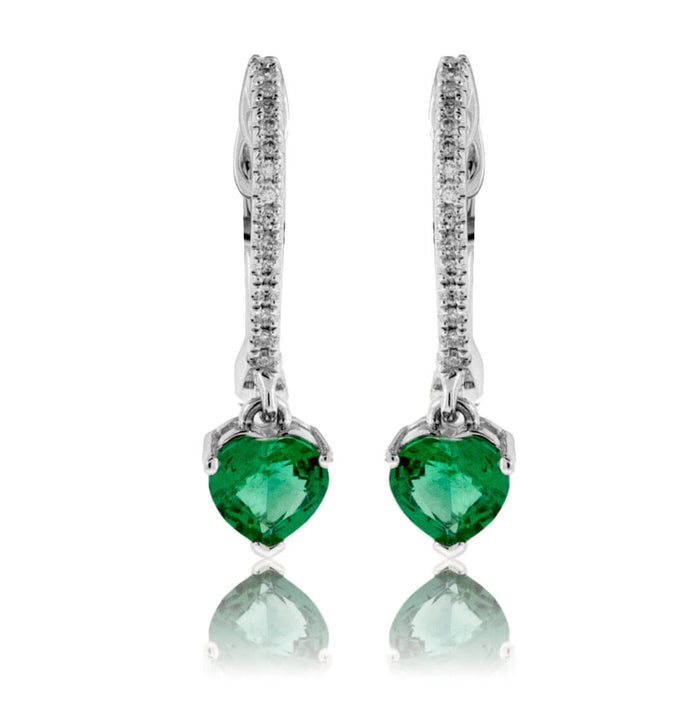 Round Emerald & Diamond Drop Earrings - Park City Jewelers