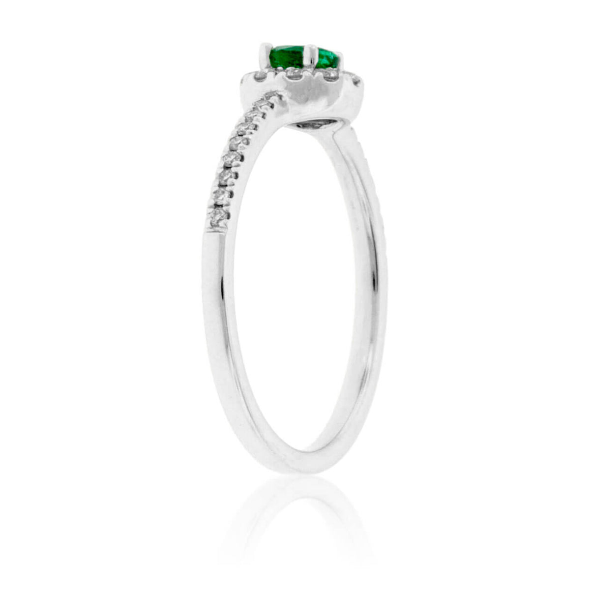 Round Emerald & Diamond Halo Ring - Park City Jewelers