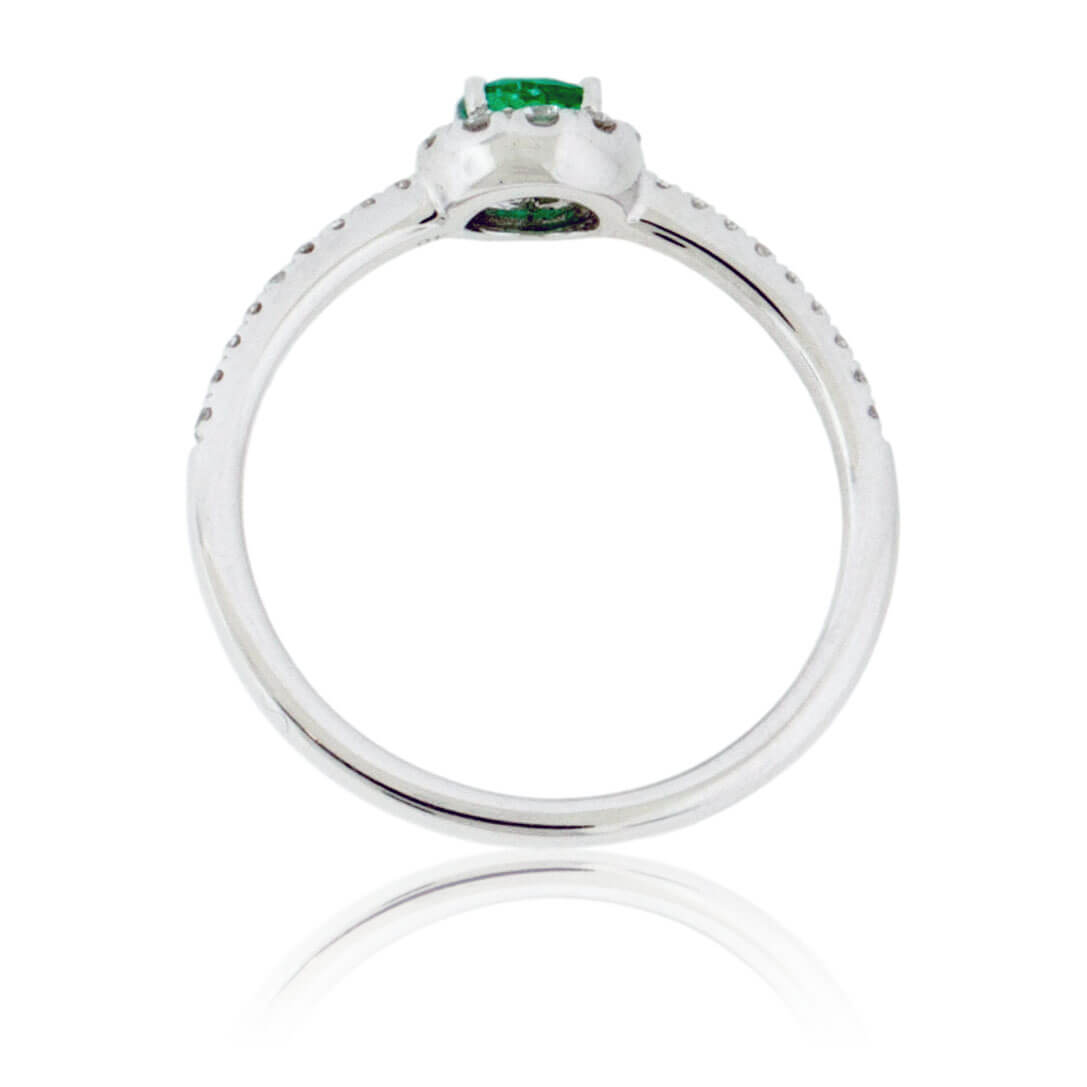 Round Emerald & Diamond Halo Ring - Park City Jewelers
