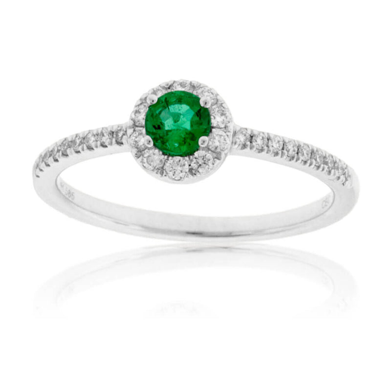 Round Emerald & Diamond Halo Ring - Park City Jewelers