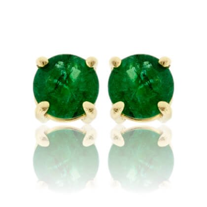 Round Emerald Yellow Gold Stud Earrings - Park City Jewelers