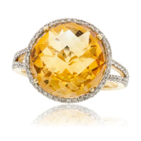 Round Fancy Cut Citrine and Diamond Halo Ring - Park City Jewelers