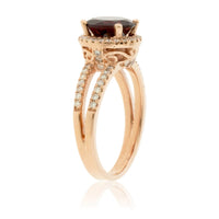 Round Garnet and Diamond Split Shank Style Rose Gold Ring - Park City Jewelers