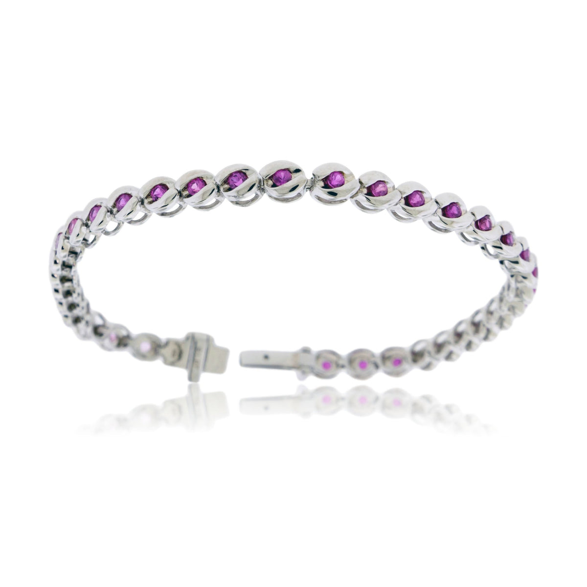 Round Half Bezel Sterling Silver Pink - Purple Sapphire Bracelet - Park City Jewelers