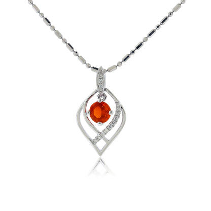 Round Mexican Fire Opal & Diamond Pendant - Park City Jewelers